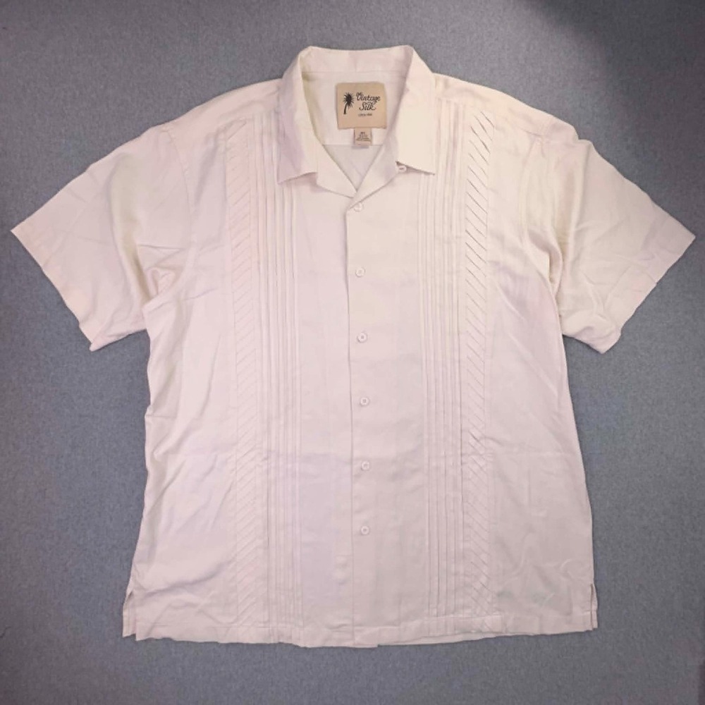 Vintage Silk 100% Silk Guayabera Camp Shirt Men's Size 3XT Ivory Cream Cuban